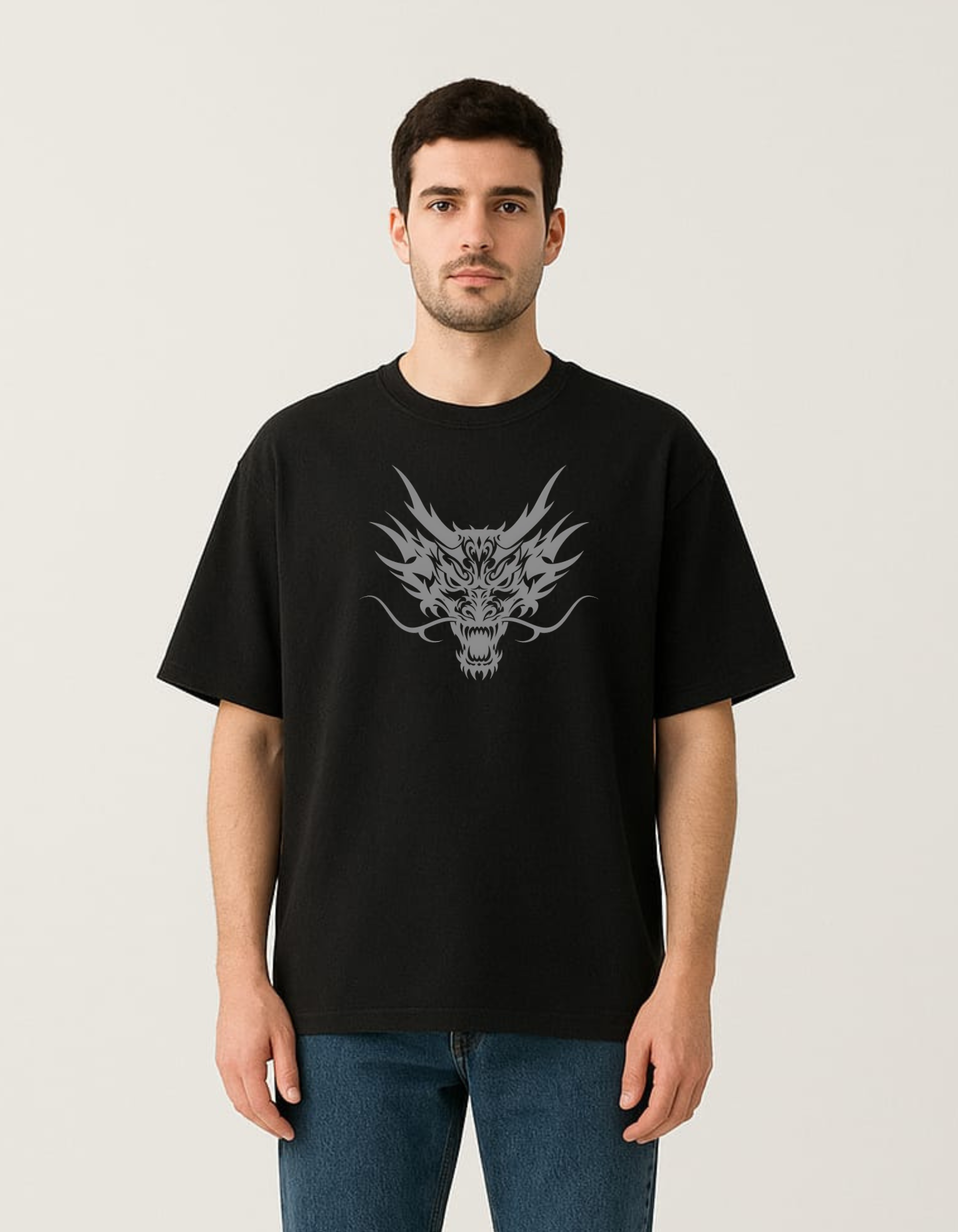 Black Oversized Anime Printed T-Shirt