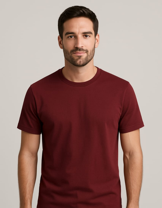 100% Cotton Round neck T-shirts [Maroon]