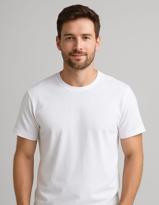 100% Cotton Round neck T-shirts [White]
