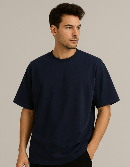 Oversized French terry cotton T-shirts [Navy Blue]