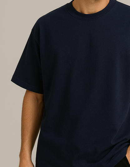 Oversized French terry cotton T-shirts [Navy Blue]