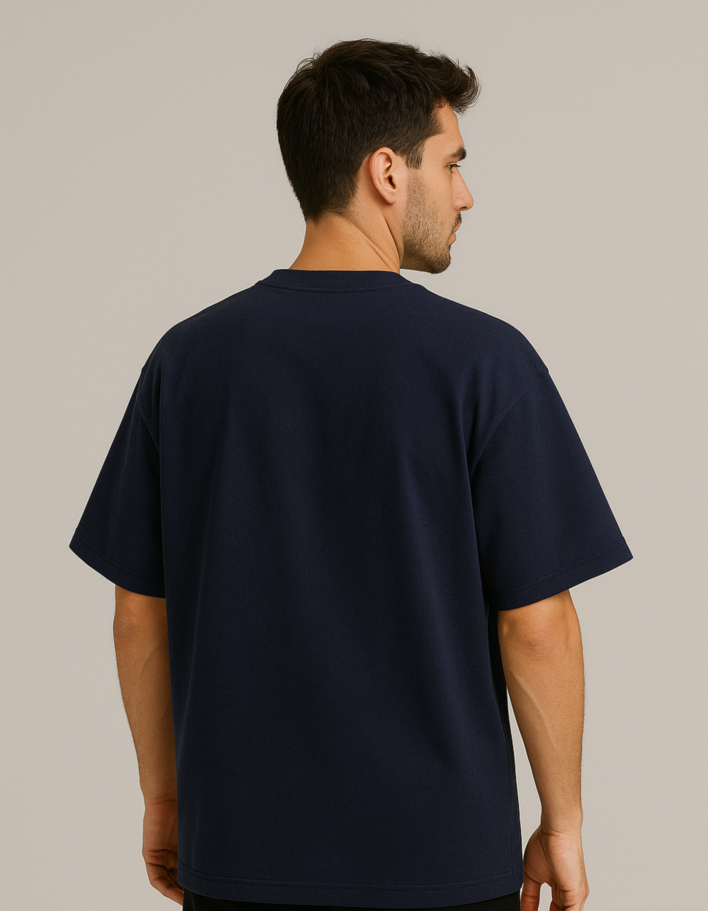 Oversized French terry cotton T-shirts [Navy Blue]