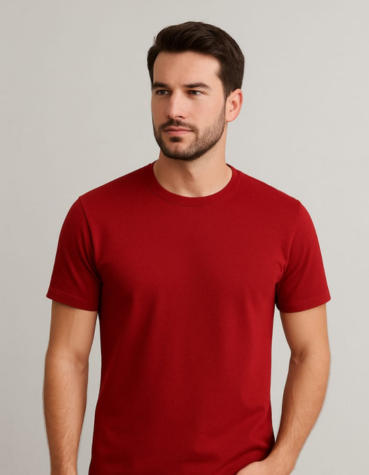 100% Cotton Round neck T-shirts [Red]