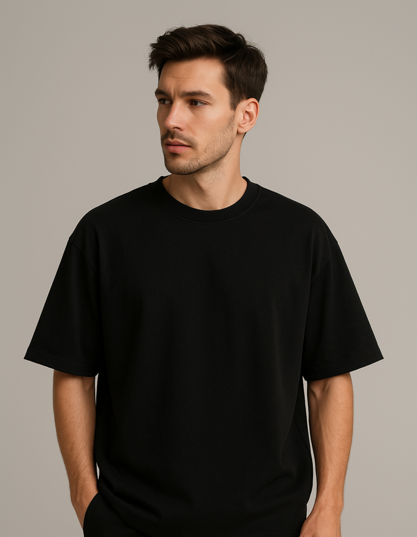Oversized French terry cotton T-shirts [Black]