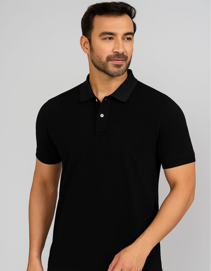 100% Cotton Polo T-shirt with pocket [Black]