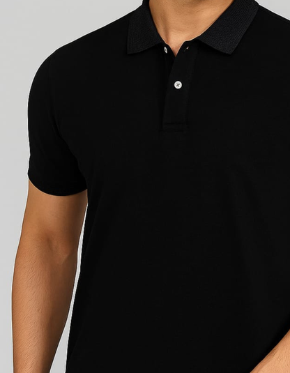 100% Cotton Polo T-shirt with pocket [Black]
