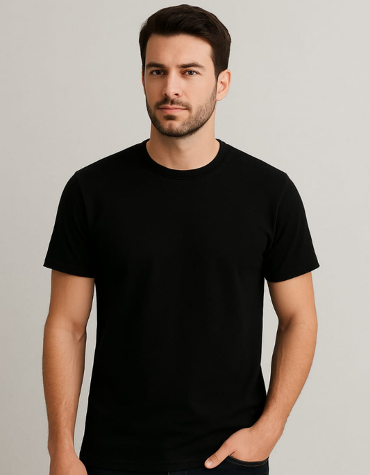 100% Cotton Round neck T-shirts [Black]