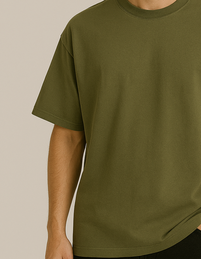 Oversized French terry cotton T-shirts [Olive Green]