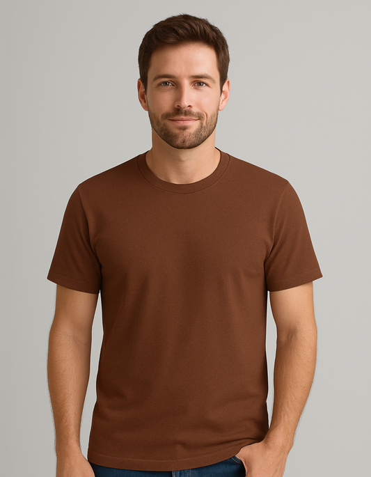 100% Cotton Round neck T-shirts [Brown]