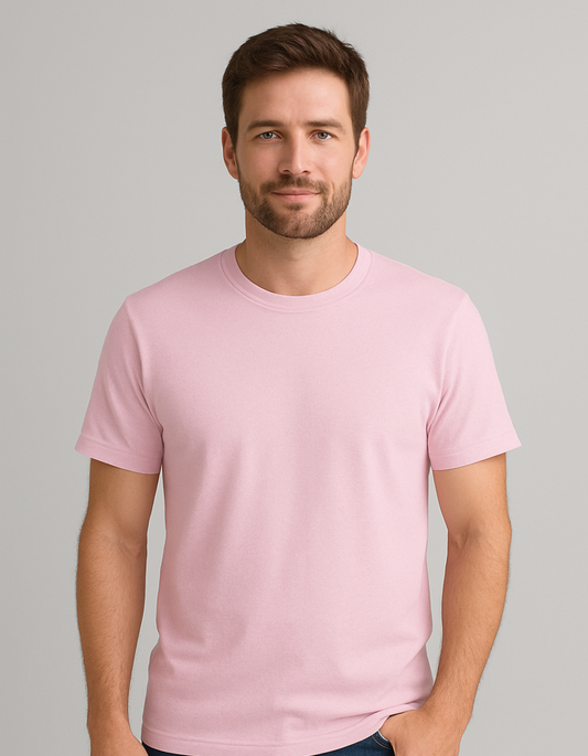 100% Cotton Round neck T-shirts [Baby Pink]