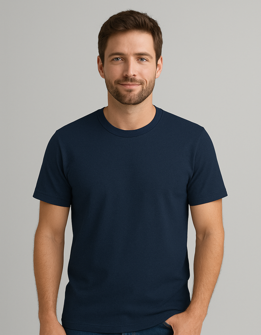 100% Cotton Round neck T-shirts [Navy Blue]