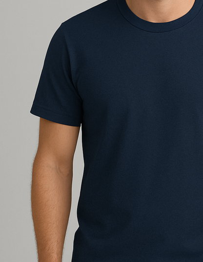 100% Cotton Round neck T-shirts [Navy Blue]