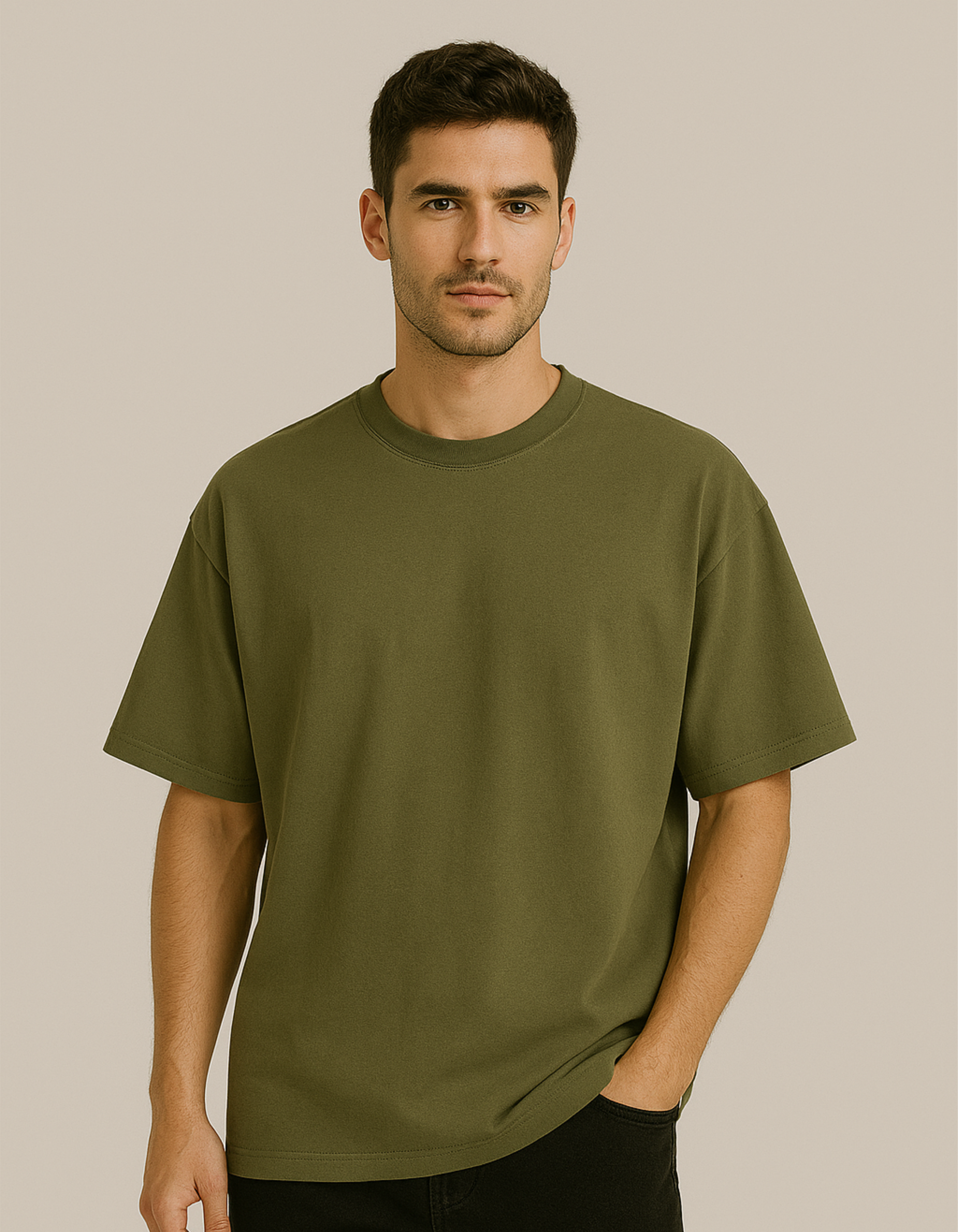 Oversized French terry cotton T-shirts [Olive Green]