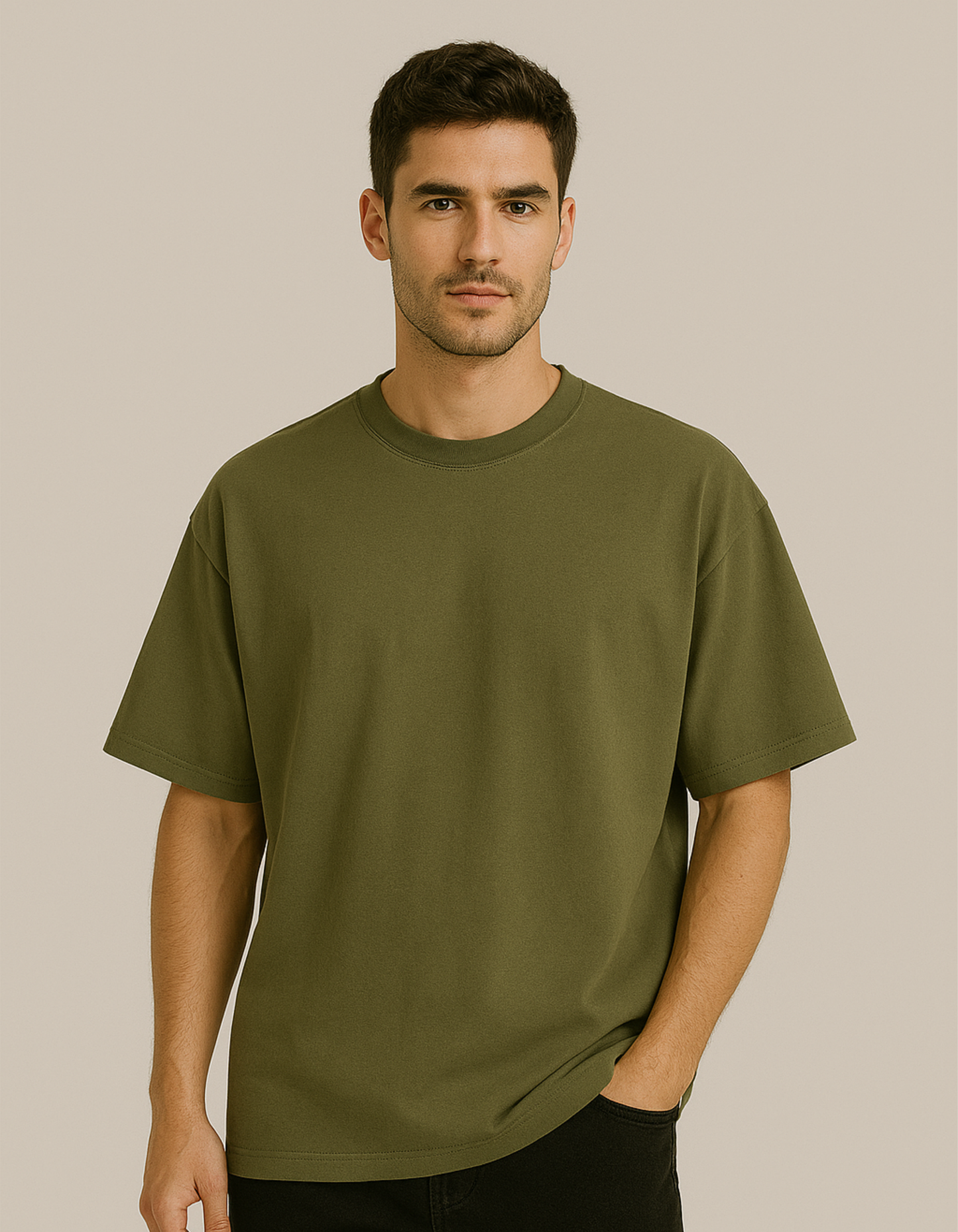 Oversized French terry cotton T-shirts [Olive Green]